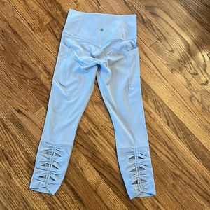 Worn once! Athleta- size small- 7/8 tight- light blue/grey like color